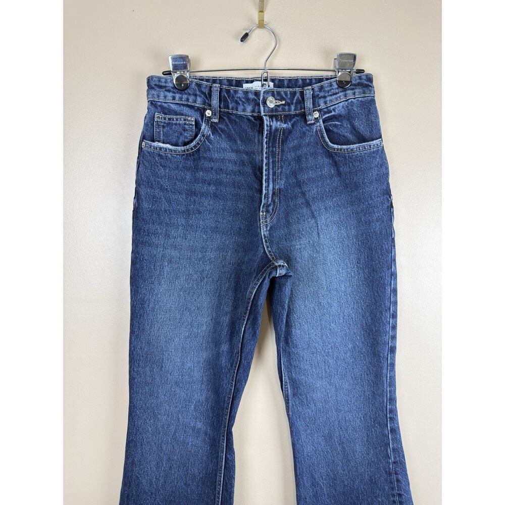 Zara Jeans Womens Blue Size 6 Denim Flare High Rise Raw Hem Medium Wash - Picture 2 of 14